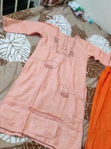 Peach Striped Kurta with Orange Pants