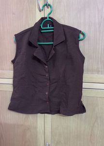 Sleeveless Collared Button-Up Top