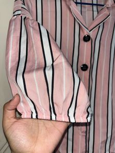 Pink Striped Puff Sleeve Top