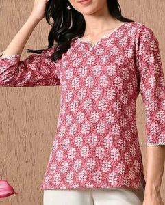 Chic Pink Printed short Kurti Top