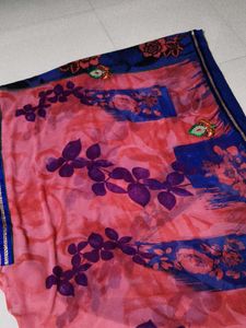 Vibrant Floral Print Saree with unstitched blouse