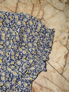 Blue Floral Smocked Puff Sleeve Dress