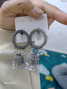 Silver Tone Jhumka Earrings