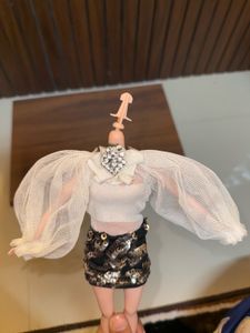 Sequin Mini Skirt with Sheer Sleeve Top