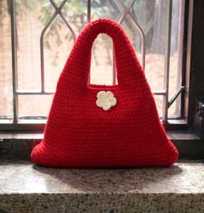 Chic Red Crochet donut bag with Flower Accent