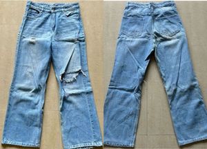 Light Wash Ripped Wide-Leg Jeans