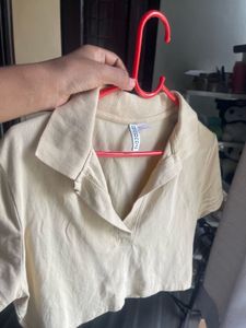 Beige Cropped Polo T-Shirt