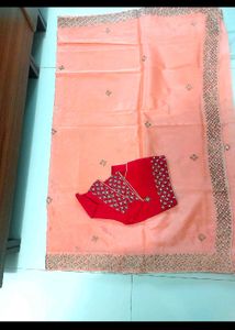 Elegant Peach Saree with Red Blouse