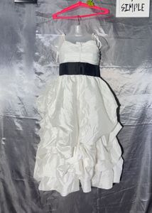 White Ruffled Party Dress with Black Belt
