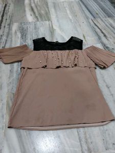 Chic Pearl Embellished Cold Shoulder Top