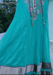 Elegant Green Anarkali Suit with Pink Dupatta