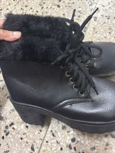 Black Faux Fur Lined Platform Boots