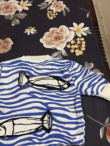 Unique Fish Print Striped Sweater