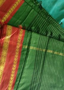 Green Saree with Golden Stripes