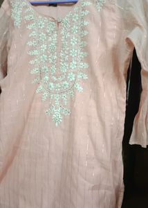 Peach Colour Ambrodaried Kurta With Plazzo