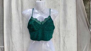83209. Velvet Lace Trim Crop Top
