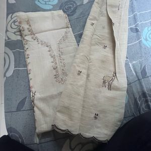 Embroidered dress material with Deer Motif