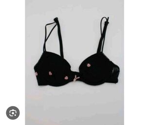 Cute Black Bra with Pink embroidery &thong set