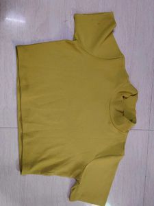 Yellow Turtle Neck Crop Top