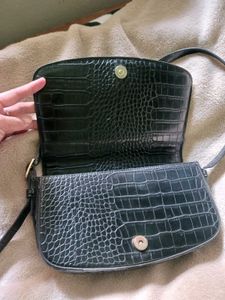 Mango Black Croc Textured Bag