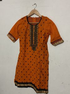 Vibrant Orange Embroidered dhoti Kurti