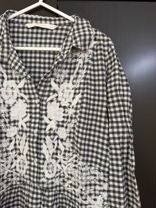 Zara B&amp;W Gingham Embroidered Tunic