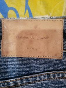 Distressed Denim Mini Skirt with Zipper