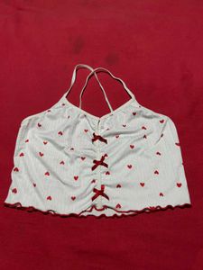 White Heart Print Cami Crop Top