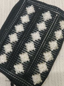 Black &amp; White Embroidered Crossbody Bag