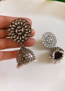 Stunning Oxidized Jhumka Earrings with Pearls