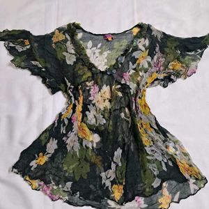 Y2k Vintage Forest Fairy Floral Print Sheer Top
