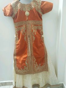 Elegant Orange &amp; Cream Embroidered Lehenga Choli