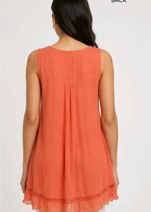 Coral Lace Trim Sleeveless Tunic