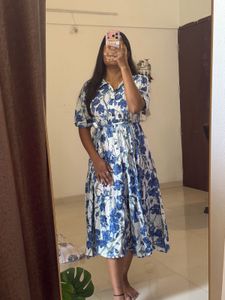 Blue Floral Tiered Midi Dress