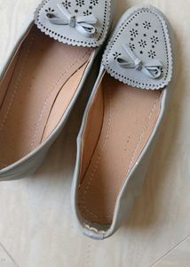 Gray Bow Accent Flats Loafers For Womens