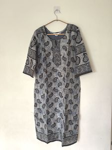 Grey Paisley Print Kurta