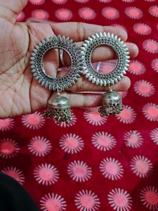 Oxidized Silver Jhumka Earrings