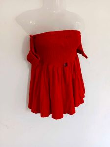 Red Smocked Bandeau Top