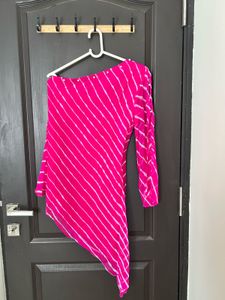 Pink Leheriya One shoulder Kurta Set