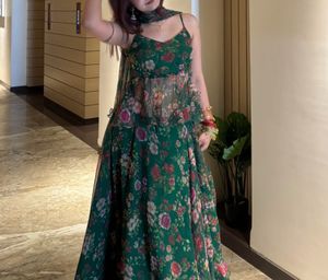 Green Floral Print Lehenga Choli Set