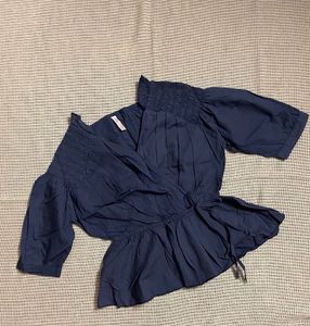 Chic Navy Blue Wrap Top