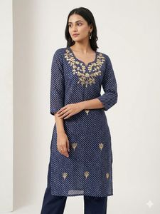 Embroidered Blue Striped Kurta