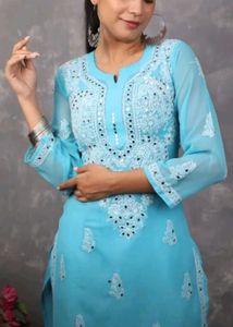 Blue Embroidered Chikankari Kurta
