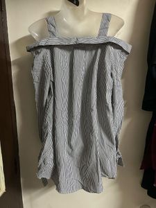 Striped Off-Shoulder Ruffle Sleeve Top