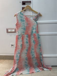 Tie-Dye One-Shoulder Pleated Dress