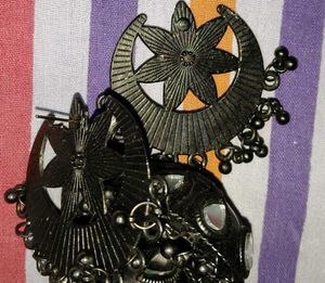 Oxidized Mirror Jhumka Earrings