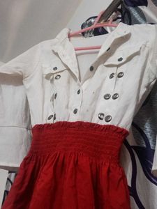 Chic White Top &amp; Red Skirt Dress