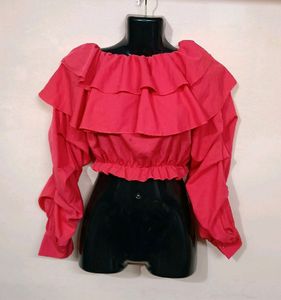 Chic Red Half Shoulder Top