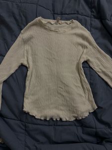 Textured White Long Sleeve Top