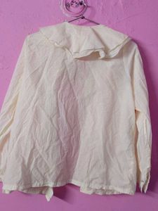 Transparent Cream Ruffled Button-Up Shirt